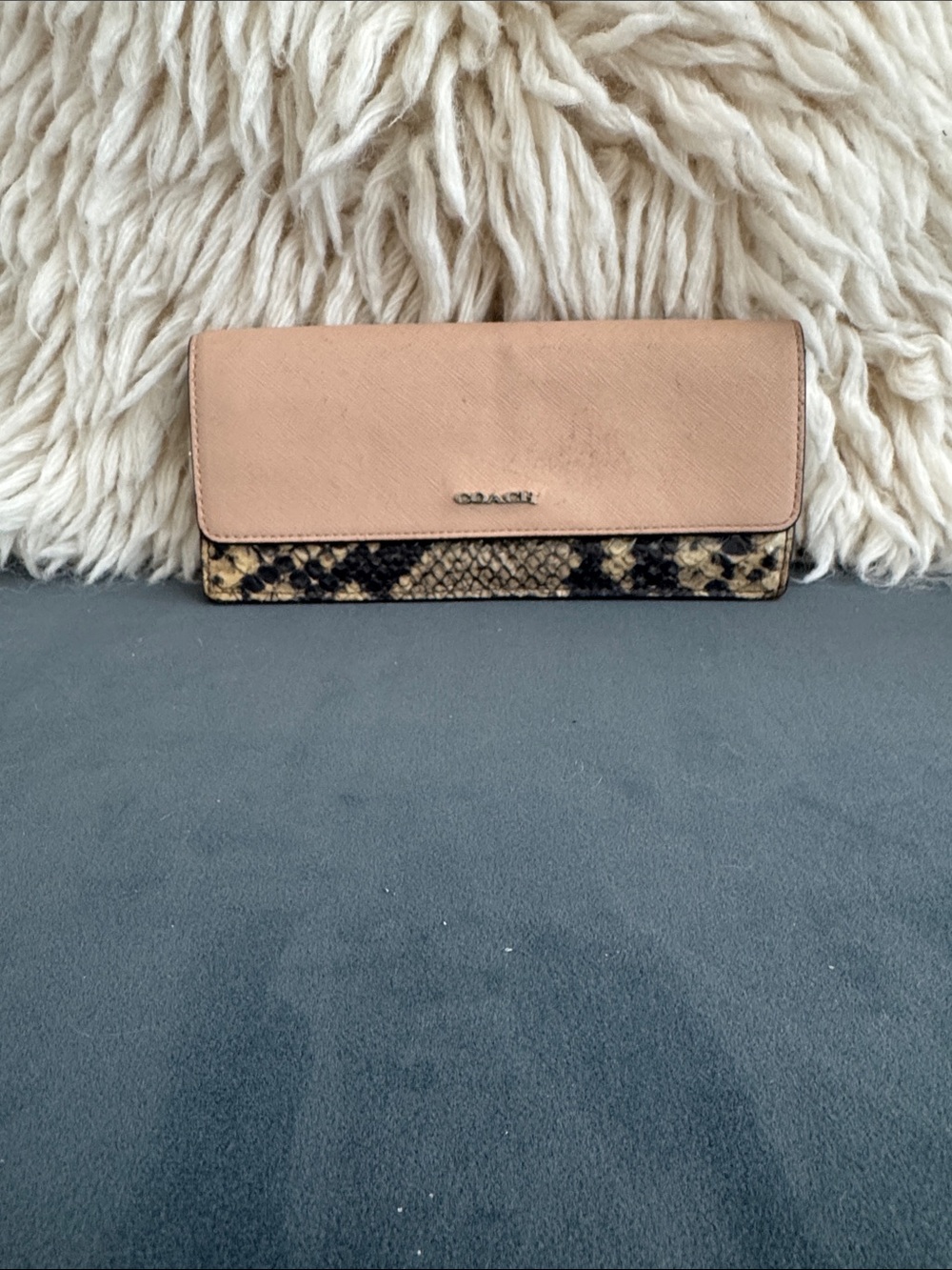 Coach Pink Leather Wallet with Snake-Print Trim